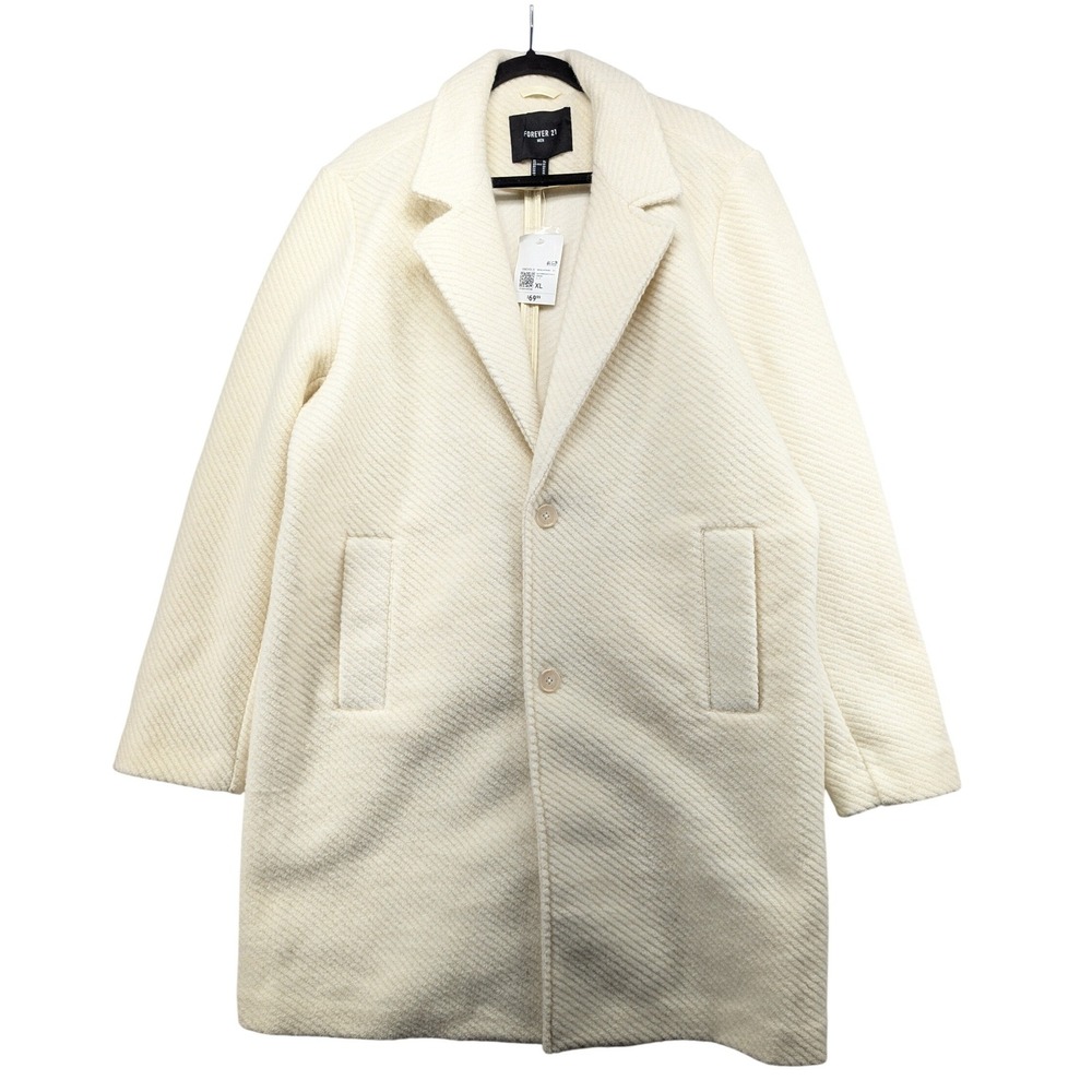 Forever 21 Men Cream White Textured Wool Blend Overcoat XL New‎ With Tags